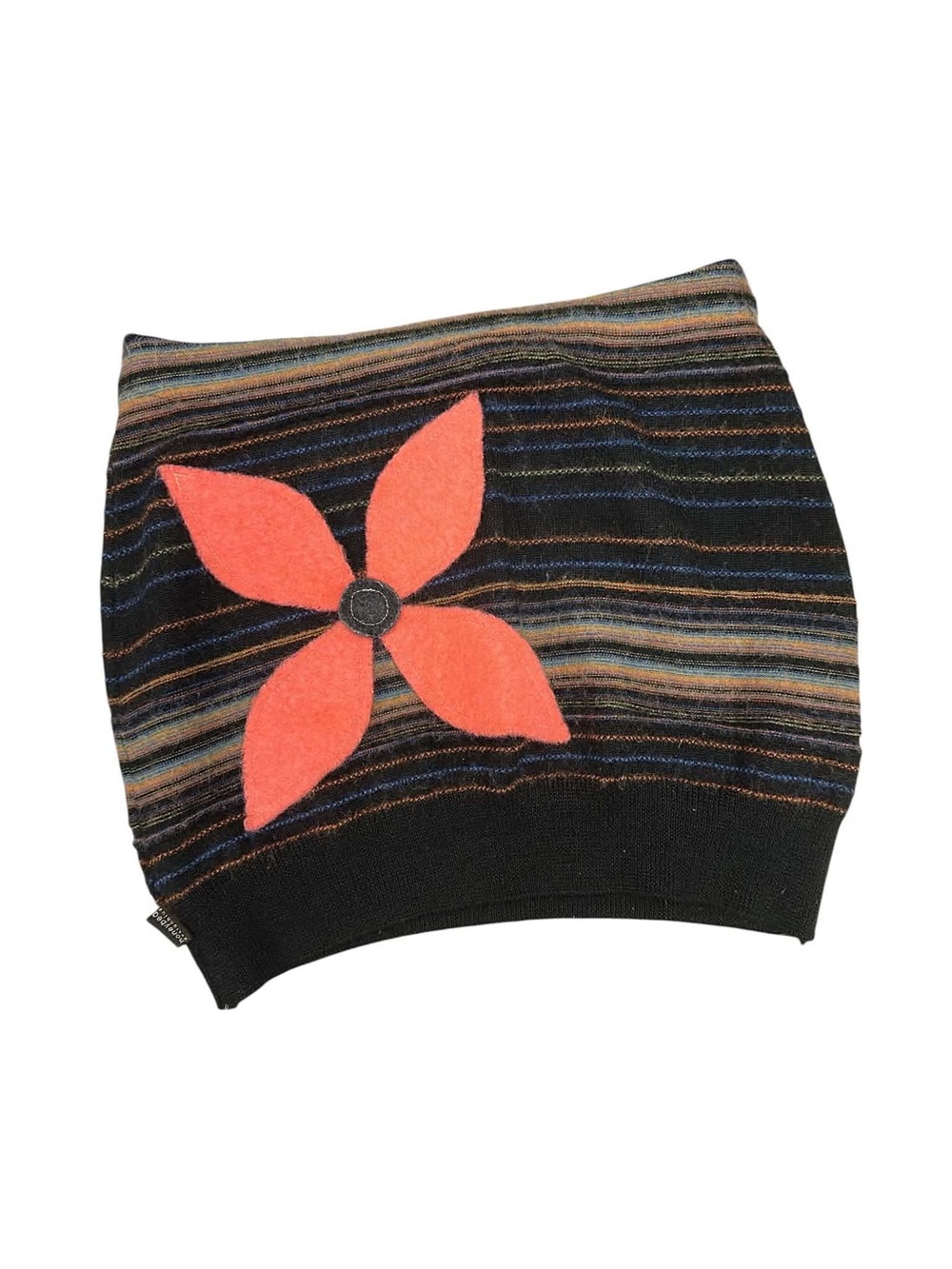 Honeybea Bum Warmer Black Striped Knit with Coral Flower Accent Size M